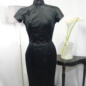 Fitted Black Satin Chinese Dress